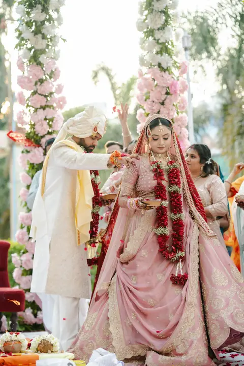 The varmala exchange at the wedding ceremony